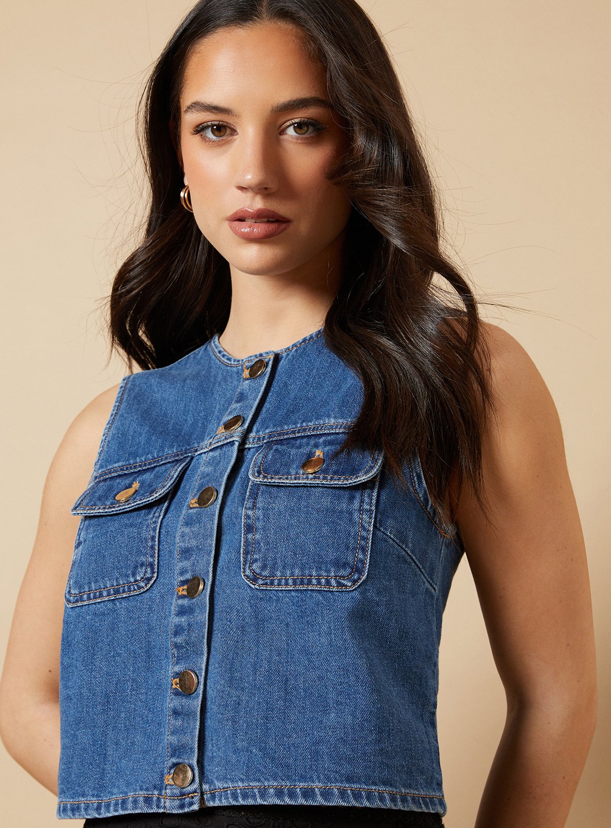 OASIS Denim Waistcoat With Patch Pockets 12 - Image 2 thumbnail